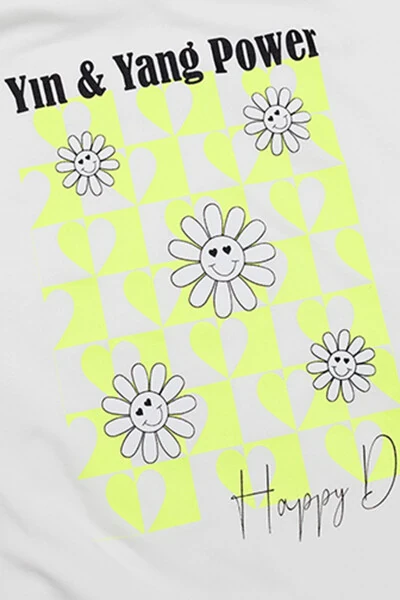 Girls' Crew Neck Detailed Hoodie Ecru Sweatshirt - 6