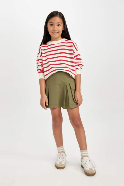 Girl's Crew Neck Striped Knit Sweater Red - DEFACTO (1)