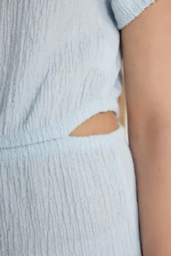 Girl's Crinkle Short Sleeve Jumpsuit C2993A824SM-Blue - 4