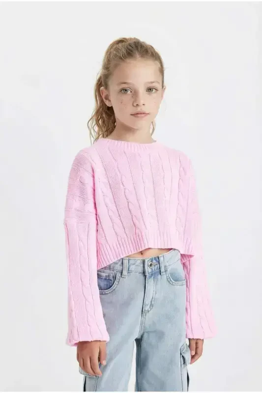 Girls' Crop Crew Neck Sweater C6934A824AU - 3
