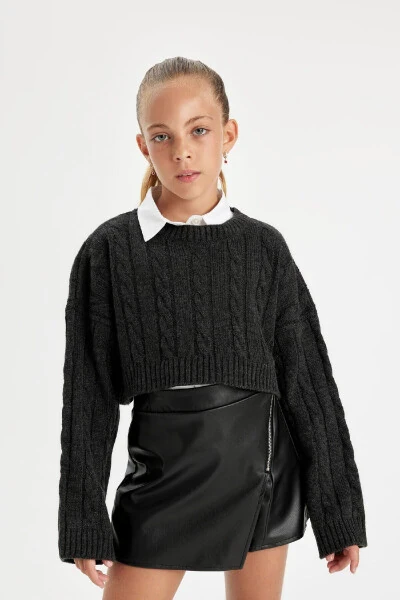 Girls Crop Crew Neck Sweater C6934A824AU - DEFACTO