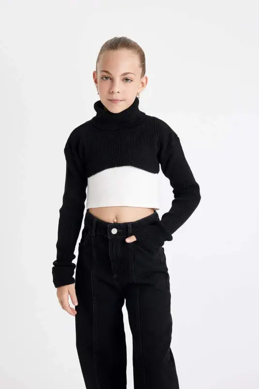 Girls' Crop Fisherman Neck Sweater C9556a824wn - DEFACTO