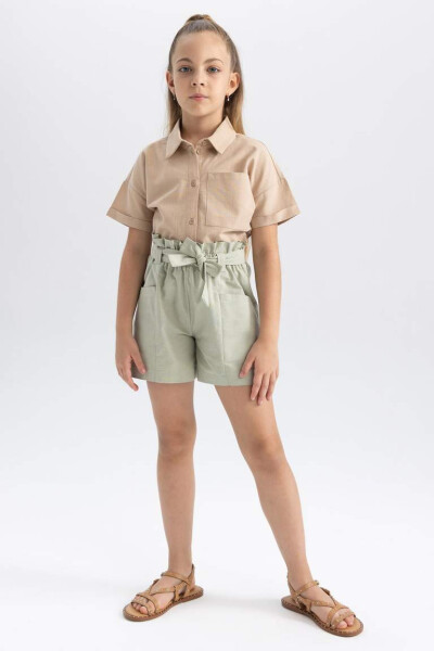 Girls Crop Linen Short Sleeve Shirt Light Vizon - 5