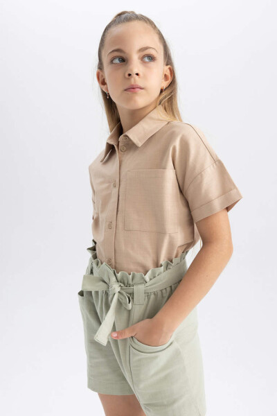 Girls Crop Linen Short Sleeve Shirt Light Vizon - 5