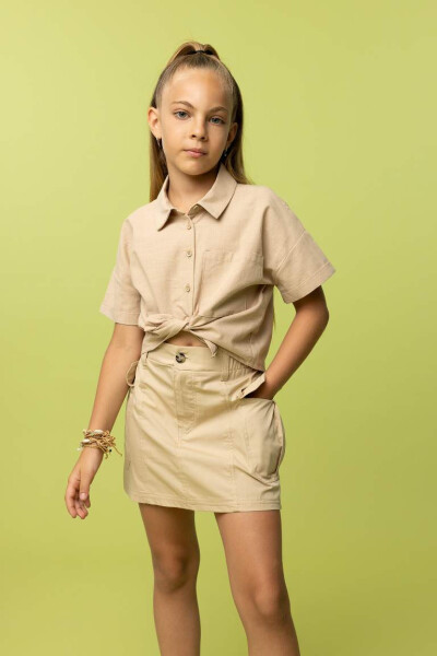 Girls Crop Linen Short Sleeve Shirt Light Vizon - 7