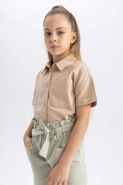 Girls Crop Linen Short Sleeve Shirt Light Vizon - 12