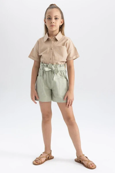 Girls' Crop Linen Short Sleeve Shirt Tyc00855067837 - 5