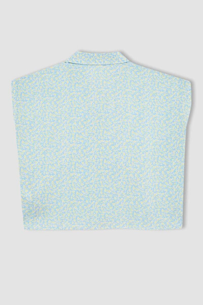 Girls' Crop Patterned Short-Sleeved Shirt Blue - 8