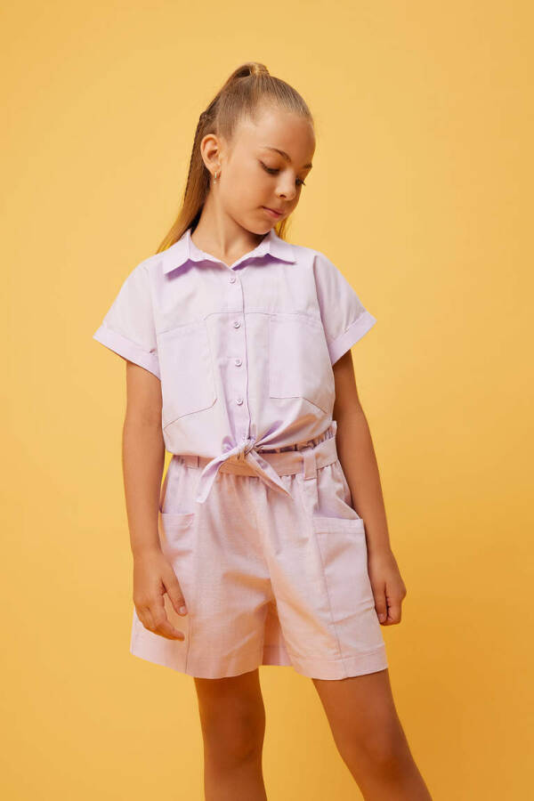 Girls Crop Poplin Short Sleeve Shirt Lilac - 1