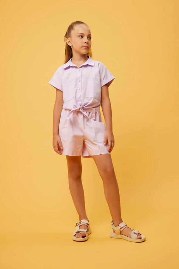 Girls Crop Poplin Short Sleeve Shirt Lilac - 2