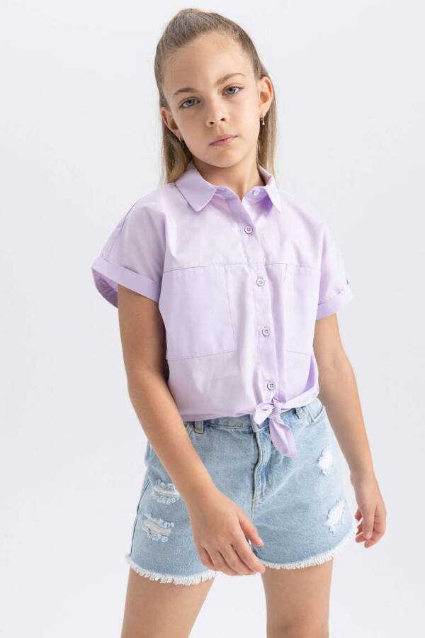 Girls Crop Poplin Short Sleeve Shirt Lilac - 5