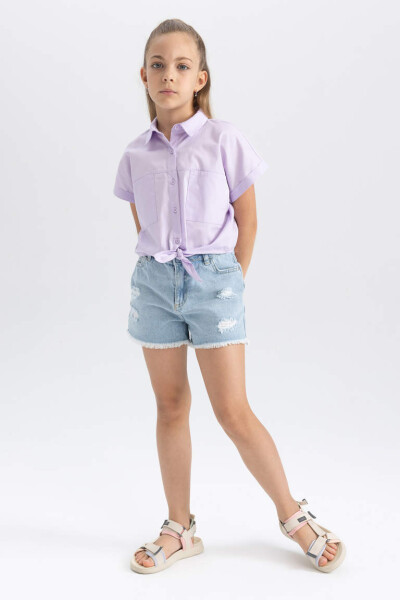 Girls Crop Poplin Short Sleeve Shirt Lilac - 6