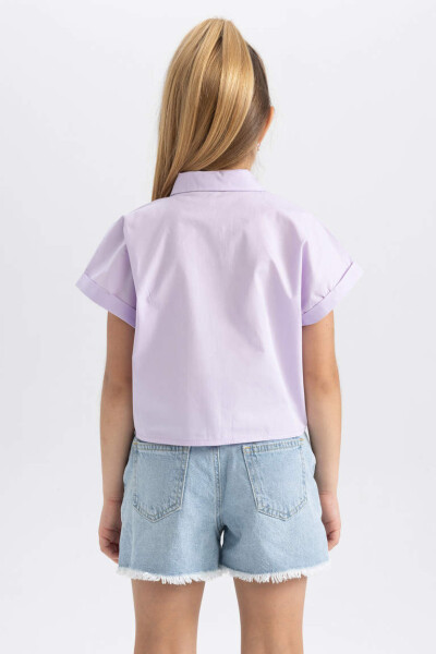 Girls Crop Poplin Short Sleeve Shirt Lilac - 8