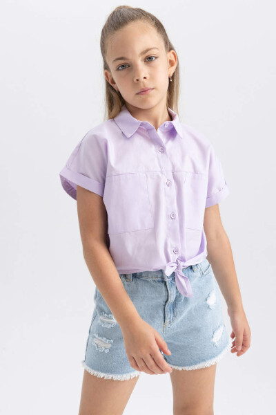 Girls Crop Poplin Short Sleeve Shirt Lilac - 1