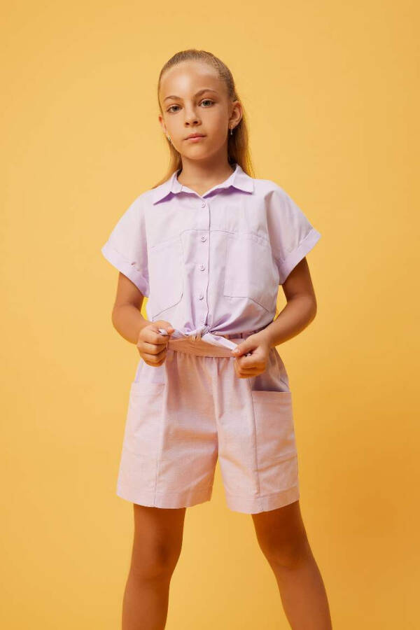 Girls Crop Poplin Short Sleeve Shirt Lilac - 5