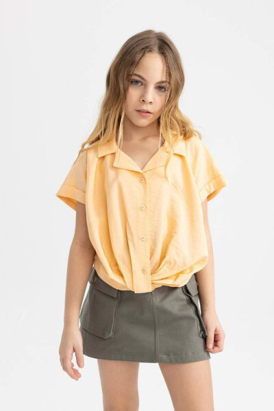 Girls' Crop Short Sleeve Shirt Salmon - 4