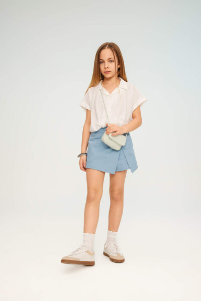 Girls' Crop Short Sleeve Shirt White - 2