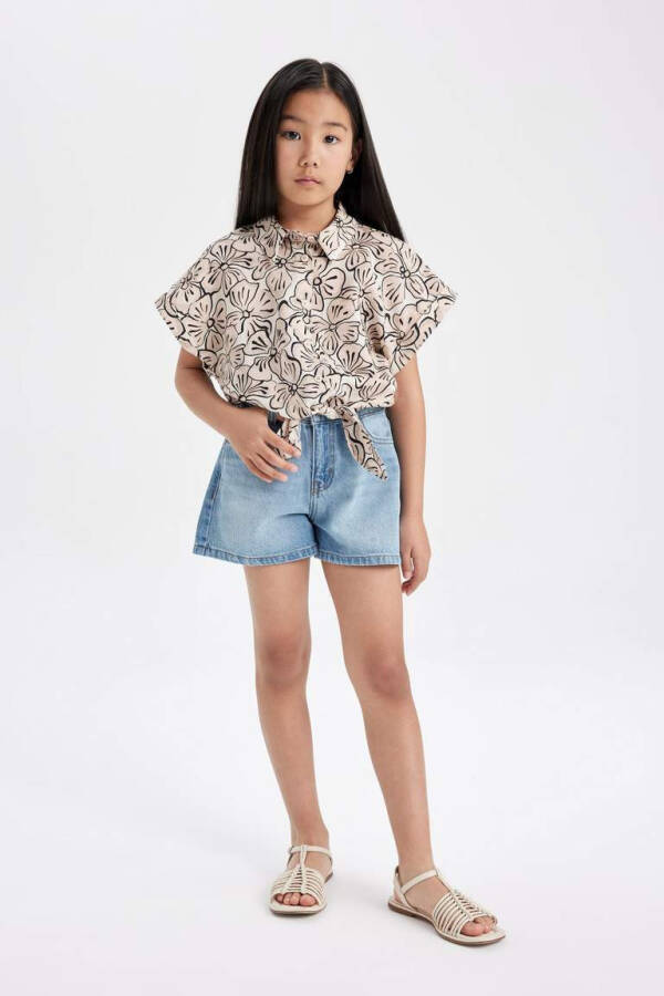 Girls' Crop Short-Sleeved Printed Shirt Khaki - 2