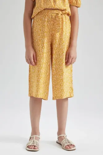 Girls' Culotte Fit Wide Leg Trousers - Yellow-YL66 - 4