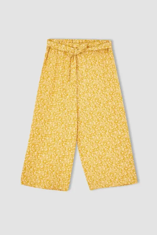 Girls' Culotte Fit Wide Leg Trousers - Yellow-YL66 - 6