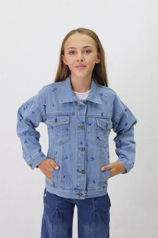 Girls' Denim Jacket with Pattern - 2