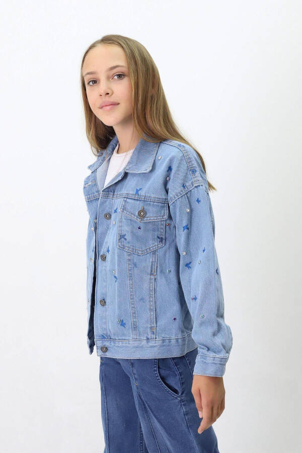 Girls' Denim Jacket with Pattern - 3