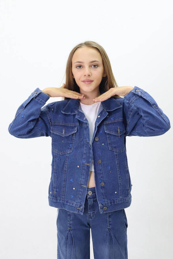 Girls' Denim Jacket with Pattern - 1