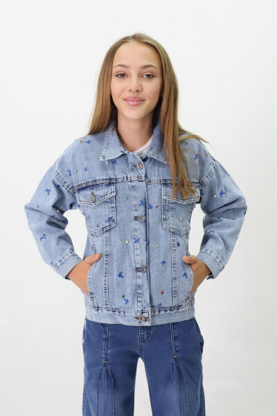 Girls' Denim Jacket with Pattern - 1