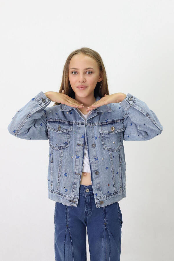 Girls' Denim Jacket with Pattern - 2