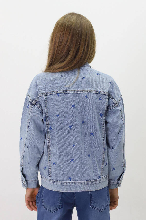 Girls' Denim Jacket with Pattern - 3