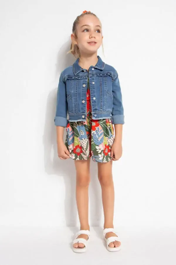 Girls' Denim Jacket with Ruffles, Blue, Ages 2-9 - 1