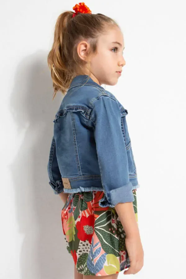 Girls' Denim Jacket with Ruffles, Blue, Ages 2-9 - 2