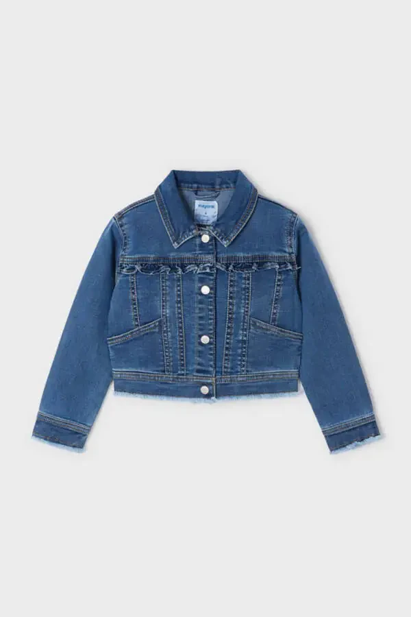 Girls' Denim Jacket with Ruffles, Blue, Ages 2-9 - 4