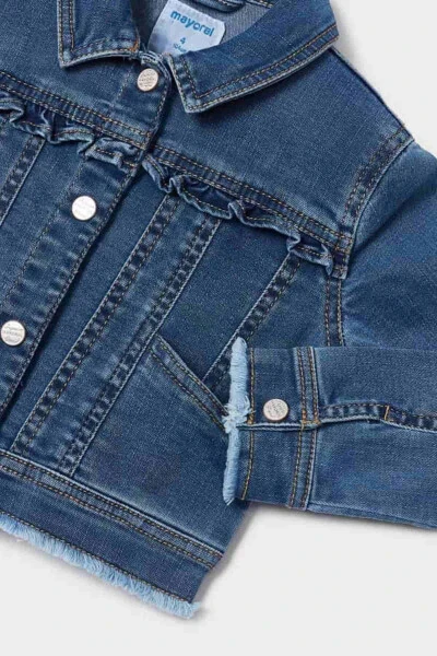 Girls' Denim Jacket with Ruffles, Blue, Ages 2-9 - 6