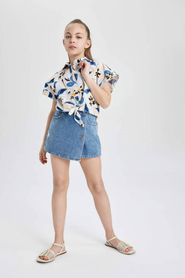 Girls' Denim Shorts Skirt Mint Blue - 2