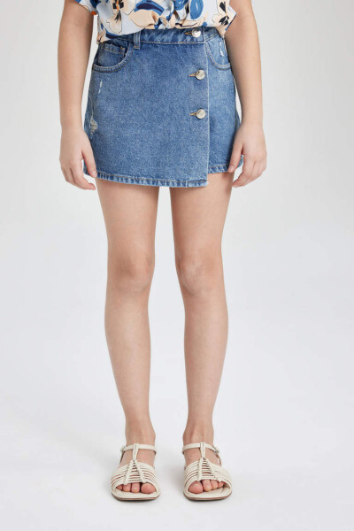 Girls' Denim Shorts Skirt Mint Blue - 5