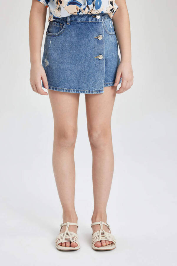 Girls' Denim Shorts Skirt Mint Blue - 5