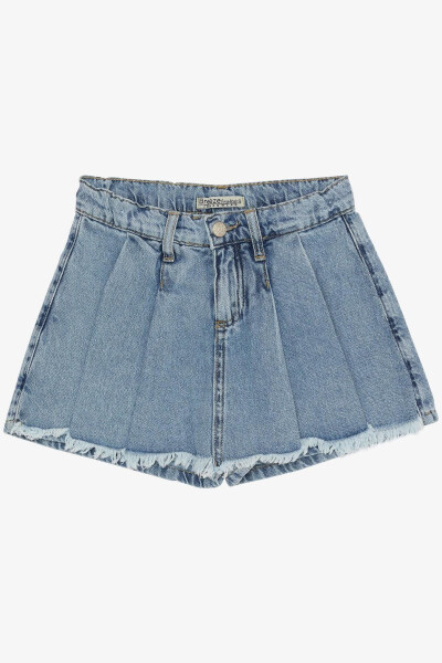 Girls' Denim Shorts Skirt Pleated Tassel 5-9 Years, Blue - 15