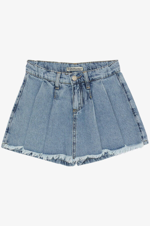 Girls' Denim Shorts Skirt Pleated Tassel 5-9 Years, Blue - 15