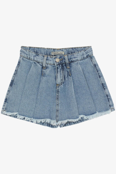 Girls' Denim Shorts Skirt Pleated Tassel 5-9 Years, Blue - 11