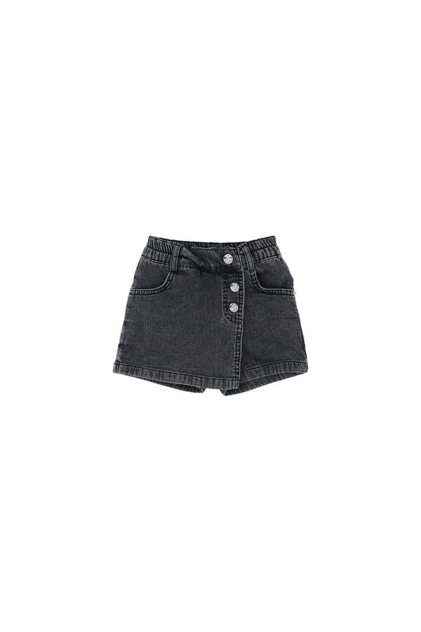 Girls Denim Shorts Skirt with Decorative Buttons - 5