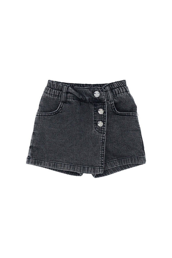 Girls Denim Shorts Skirt with Decorative Buttons - 1