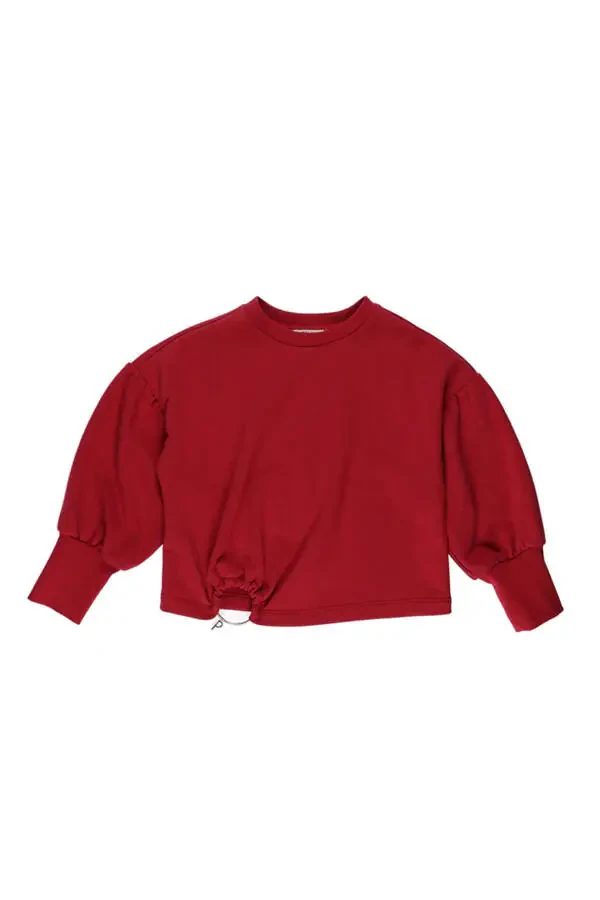Girl's Detailed Red Sweatshirt with Accessories - 1