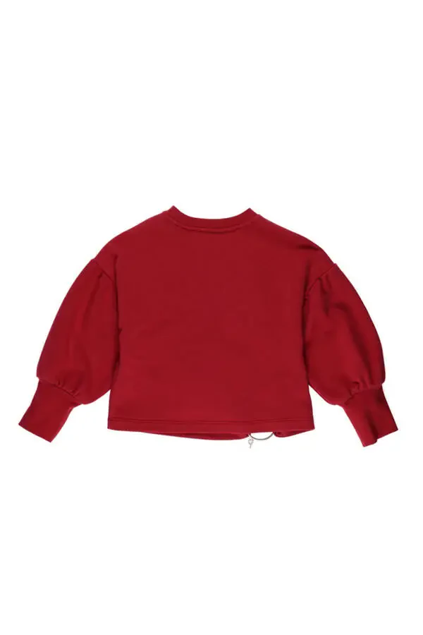 Girl's Detailed Red Sweatshirt with Accessories - 2
