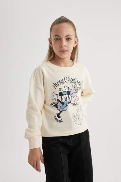 Girl's Disney Mickey Mouse &Friends Crew Neck Sweatshirt Ecru - 1