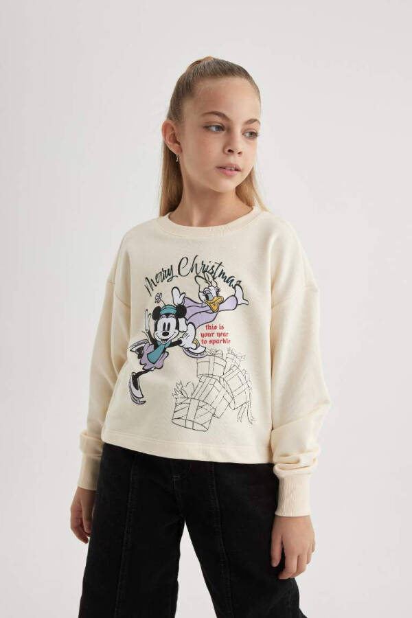 Girl's Disney Mickey Mouse &Friends Crew Neck Sweatshirt Ecru - 3