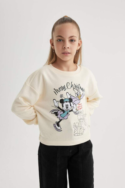 Girl's Disney Mickey Mouse &Friends Crew Neck Sweatshirt Ecru - 4