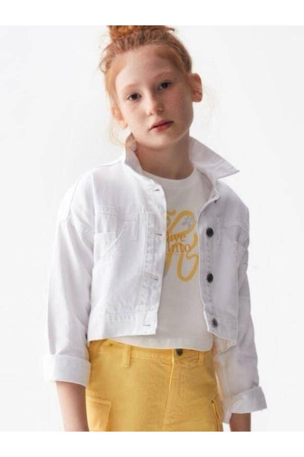 Girls' Double Pocket Detail Slim Denim Jacket - 10