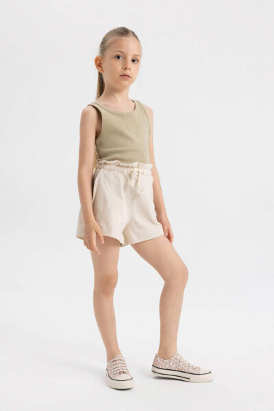 Girls' Drawstring Waist Shorts Light Beige - 1