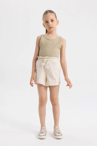 Girls' Drawstring Waist Shorts Light Beige - 2